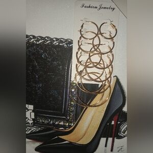 NWT Fashion 6 pairs of stainless steel gold tone hoop earrings